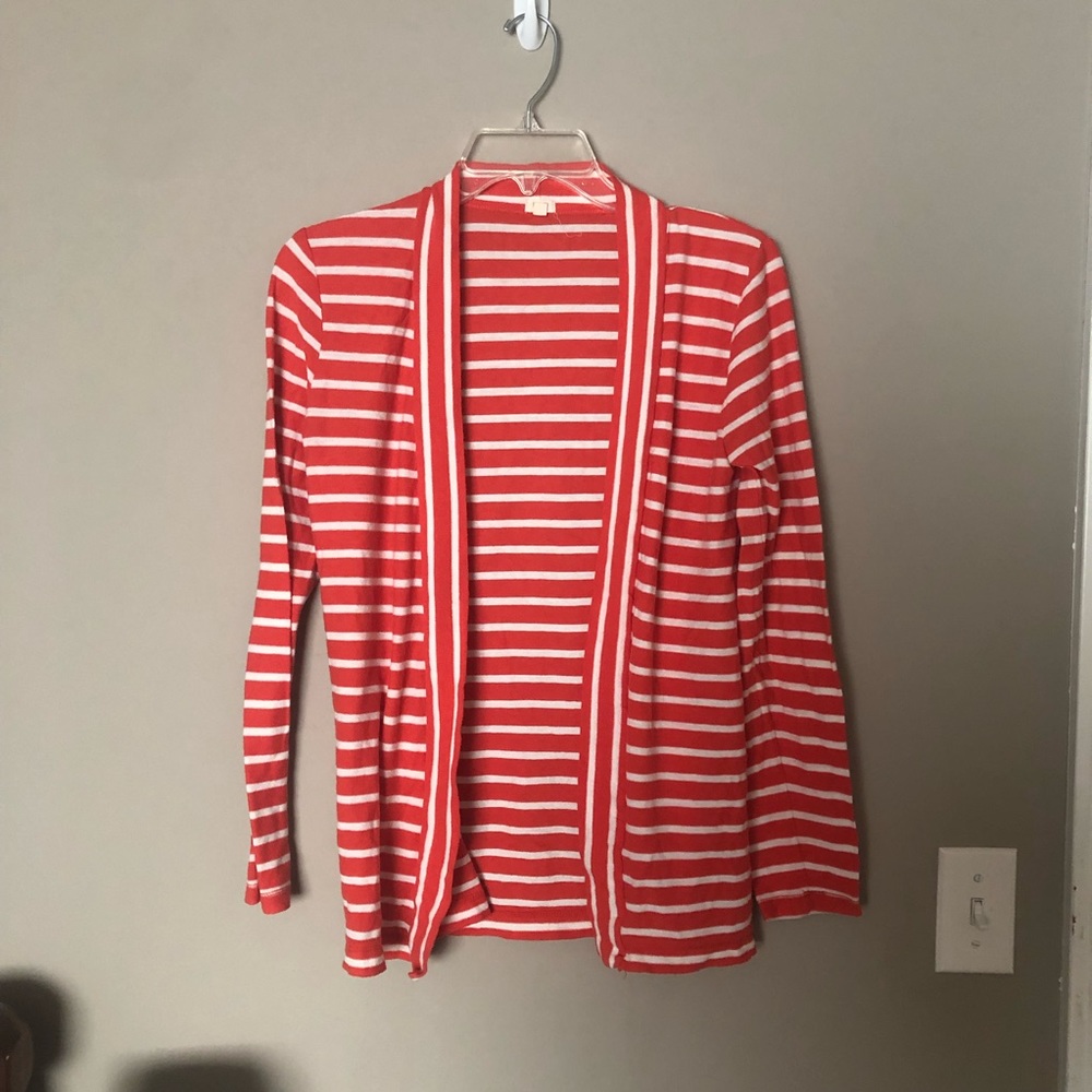 J Crew Small Coral Striped Sailor Cardigan